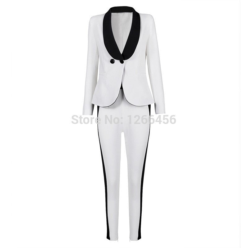 Hego Fashion White Formal Pant Suits Set For Women Double Breasted With Pockets-Dollar Bargains Online Shopping Australia