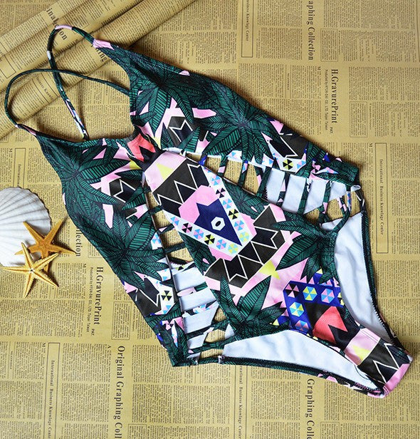 One Piece Strappy biquini High Waist Women cut Bamboo bikiniFemale Bathing Suits Monokini S61A432R-Dollar Bargains Online Shopping Australia