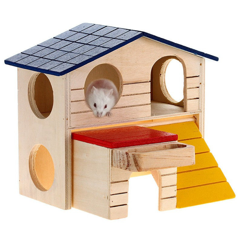 Rat House Wooden Hamster Ladder Pet Small Animal Rabbit Mouse Hideout Luxury Home 2 Storey Platform Playhouse Nest-Dollar Bargains Online Shopping Australia