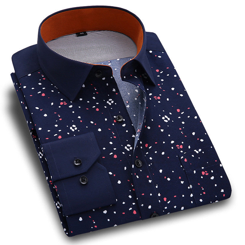 Spring Men Casual Shirts Fashion Long Sleeve Brand Printed Button-Up Formal Business Polka Dot Floral Men Dress Shirt-Dollar Bargains Online Shopping Australia