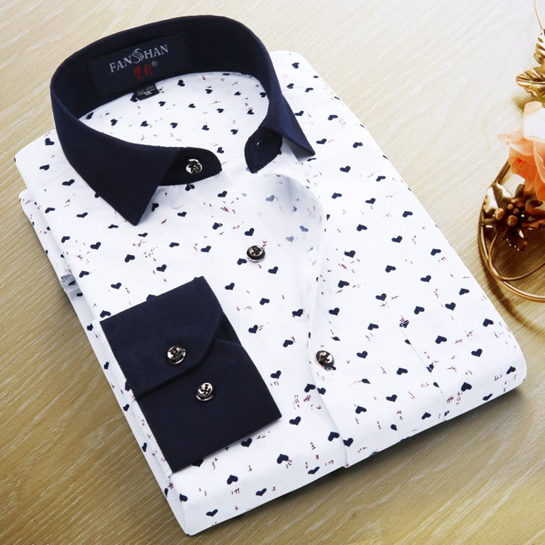 Spring Men Casual Shirts Fashion Long Sleeve Brand Printed Button-Up Formal Business Polka Dot Floral Men Dress Shirt-Dollar Bargains Online Shopping Australia