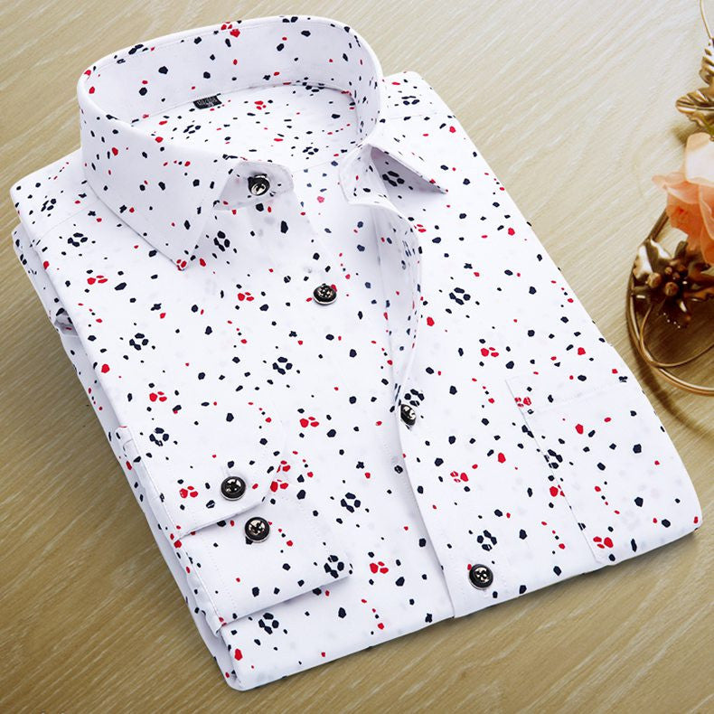 Spring Men Casual Shirts Fashion Long Sleeve Brand Printed Button-Up Formal Business Polka Dot Floral Men Dress Shirt-Dollar Bargains Online Shopping Australia