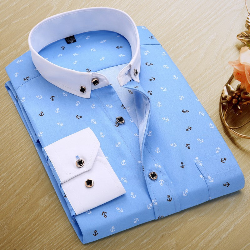 Spring Men Casual Shirts Fashion Long Sleeve Brand Printed Button-Up Formal Business Polka Dot Floral Men Dress Shirt-Dollar Bargains Online Shopping Australia