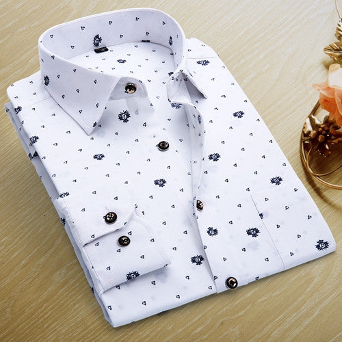 Spring Men Casual Shirts Fashion Long Sleeve Brand Printed Button-Up Formal Business Polka Dot Floral Men Dress Shirt-Dollar Bargains Online Shopping Australia