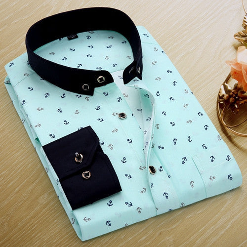 Spring Men Casual Shirts Fashion Long Sleeve Brand Printed Button-Up Formal Business Polka Dot Floral Men Dress Shirt-Dollar Bargains Online Shopping Australia