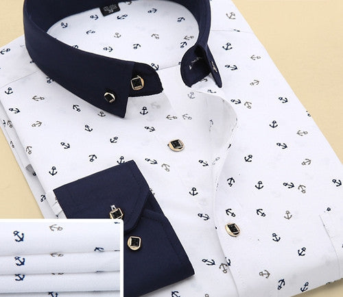 Spring Men Casual Shirts Fashion Long Sleeve Brand Printed Button-Up Formal Business Polka Dot Floral Men Dress Shirt-Dollar Bargains Online Shopping Australia