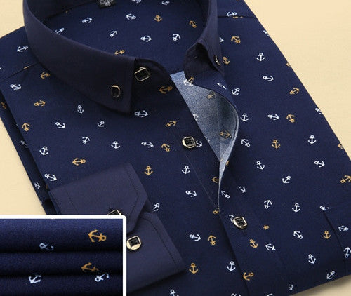 Spring Men Casual Shirts Fashion Long Sleeve Brand Printed Button-Up Formal Business Polka Dot Floral Men Dress Shirt-Dollar Bargains Online Shopping Australia