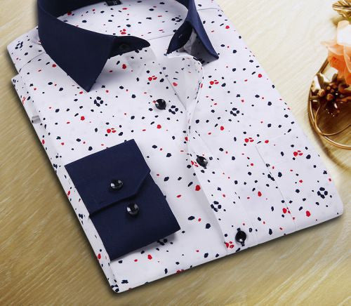 Spring Men Casual Shirts Fashion Long Sleeve Brand Printed Button-Up Formal Business Polka Dot Floral Men Dress Shirt-Dollar Bargains Online Shopping Australia