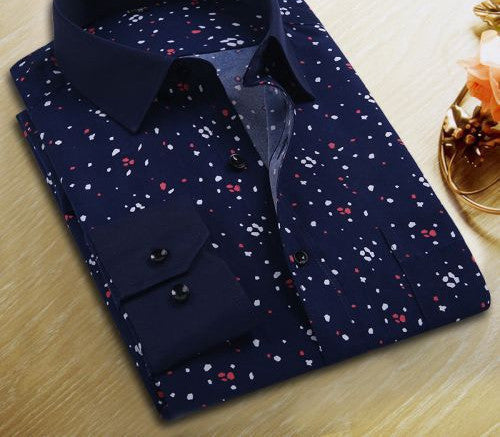 Spring Men Casual Shirts Fashion Long Sleeve Brand Printed Button-Up Formal Business Polka Dot Floral Men Dress Shirt-Dollar Bargains Online Shopping Australia