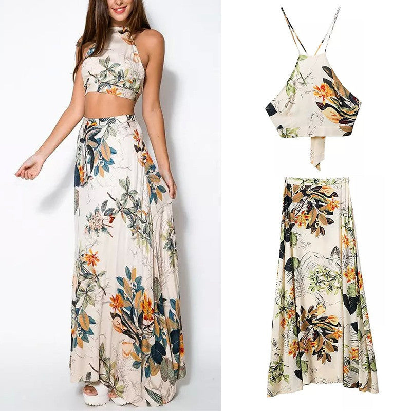 Women 2 Piece Set Crop Tops Bodycon+Long Maxi Skirt Party Floral Beach Dress-Dollar Bargains Online Shopping Australia