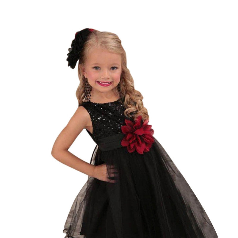 Princess Girl O-neck Sleeveless Sequined Floral Ball Gown Party Dresses One Piece Daily Dress-Dollar Bargains Online Shopping Australia