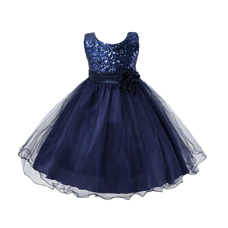 Princess Girl O-neck Sleeveless Sequined Floral Ball Gown Party Dresses One Piece Daily Dress-Dollar Bargains Online Shopping Australia