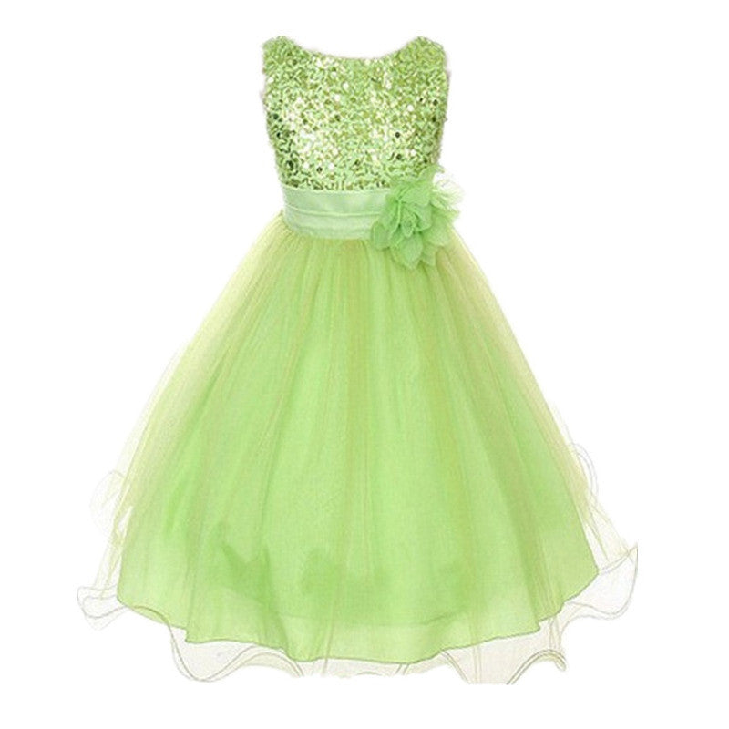 Princess Girl O-neck Sleeveless Sequined Floral Ball Gown Party Dresses One Piece Daily Dress-Dollar Bargains Online Shopping Australia