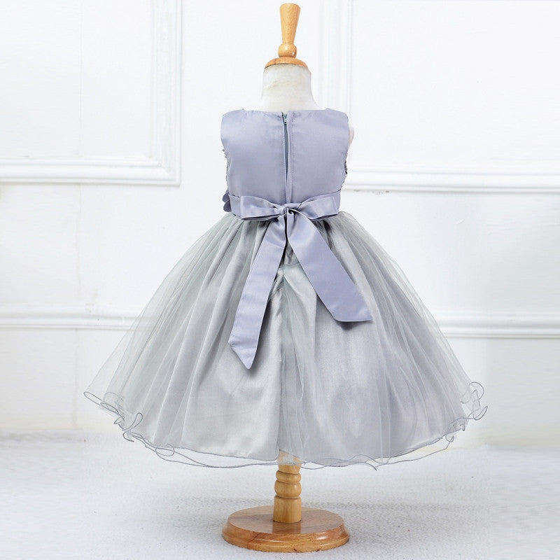 Princess Girl O-neck Sleeveless Sequined Floral Ball Gown Party Dresses One Piece Daily Dress-Dollar Bargains Online Shopping Australia