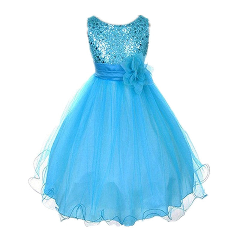 Princess Girl O-neck Sleeveless Sequined Floral Ball Gown Party Dresses One Piece Daily Dress-Dollar Bargains Online Shopping Australia