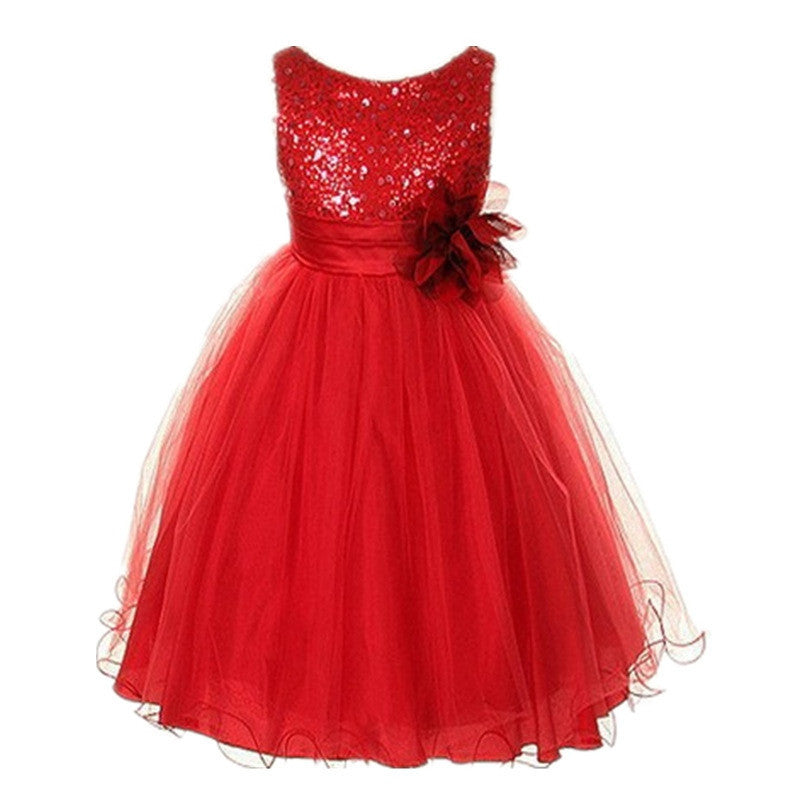 Princess Girl O-neck Sleeveless Sequined Floral Ball Gown Party Dresses One Piece Daily Dress-Dollar Bargains Online Shopping Australia