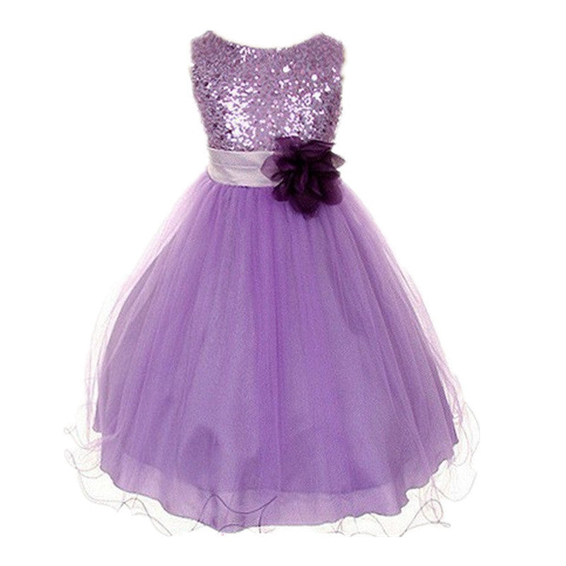 Princess Girl O-neck Sleeveless Sequined Floral Ball Gown Party Dresses One Piece Daily Dress-Dollar Bargains Online Shopping Australia