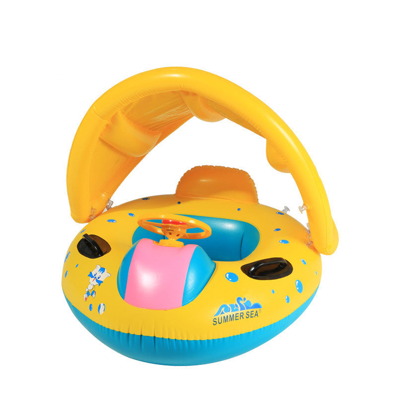 Babies Sunshade pool fish float Inflatable Boat Water Development Toys Toddler Baby PVC Boat Yellow-Dollar Bargains Online Shopping Australia