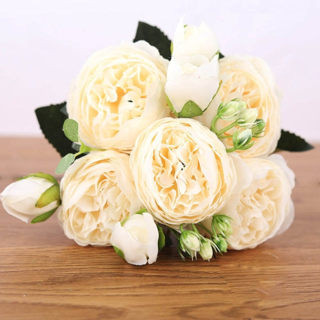 30cm Rose Pink Silk Bouquet Peony Artificial Flowers 5 Big Heads 4 Small Bud Bride Wedding Home Decoration Fake Flowers Faux-Dollar Bargains Online Shopping Australia