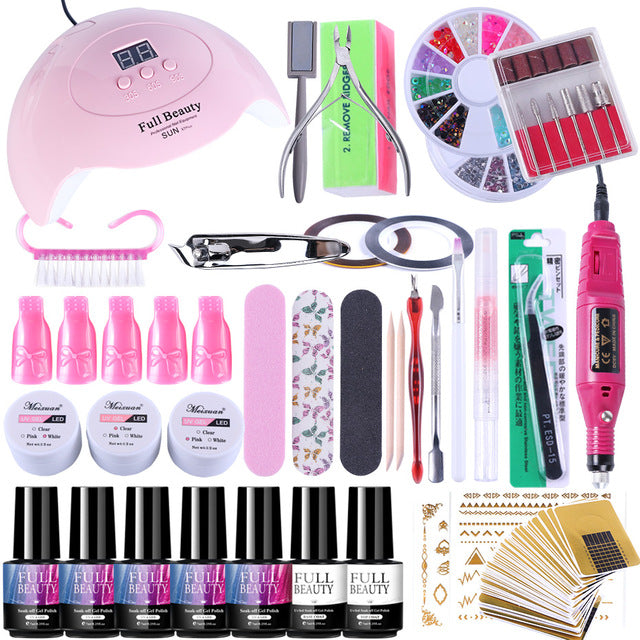 Nail Kits 90W UV Lamp Nail Dryer Soak Off Gel Nail Polish Professional Electric Drill Manicure Nail Art all for Nail Set CH1581-Dollar Bargains Online Shopping Australia