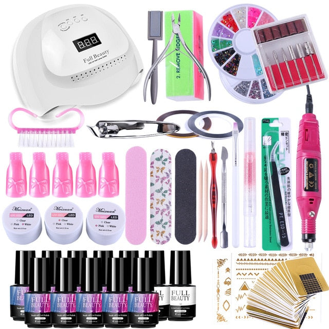 Nail Kits 90W UV Lamp Nail Dryer Soak Off Gel Nail Polish Professional Electric Drill Manicure Nail Art all for Nail Set CH1581-Dollar Bargains Online Shopping Australia