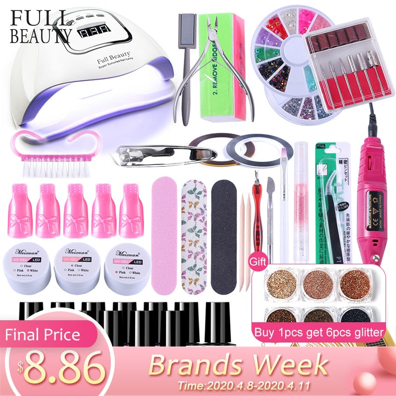 Nail Kits 90W UV Lamp Nail Dryer Soak Off Gel Nail Polish Professional Electric Drill Manicure Nail Art all for Nail Set CH1581-Dollar Bargains Online Shopping Australia