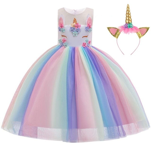 Kids Unicorn Dress for Girls Embroidery Flower Ball Gown Baby Girl Princess Dresses for Party Costumes Children Clothing-Dollar Bargains Online Shopping Australia