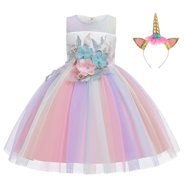 Kids Unicorn Dress for Girls Embroidery Flower Ball Gown Baby Girl Princess Dresses for Party Costumes Children Clothing-Dollar Bargains Online Shopping Australia