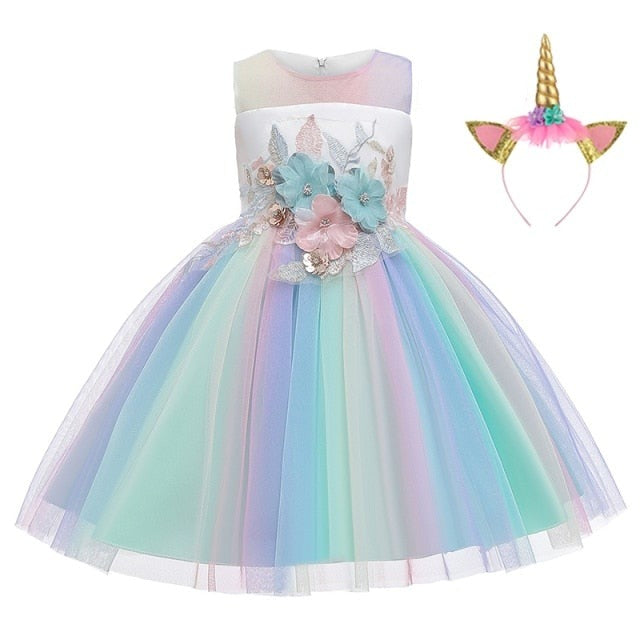 Kids Unicorn Dress for Girls Embroidery Flower Ball Gown Baby Girl Princess Dresses for Party Costumes Children Clothing-Dollar Bargains Online Shopping Australia