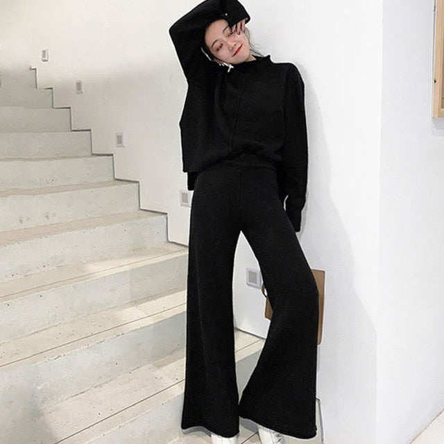 Winter Tracksuit 2 Piece Pant Suits For Women Knitted Long Sleeve Two Piece Set Top And Pants Women Suit Outwear Korean-Dollar Bargains Online Shopping Australia