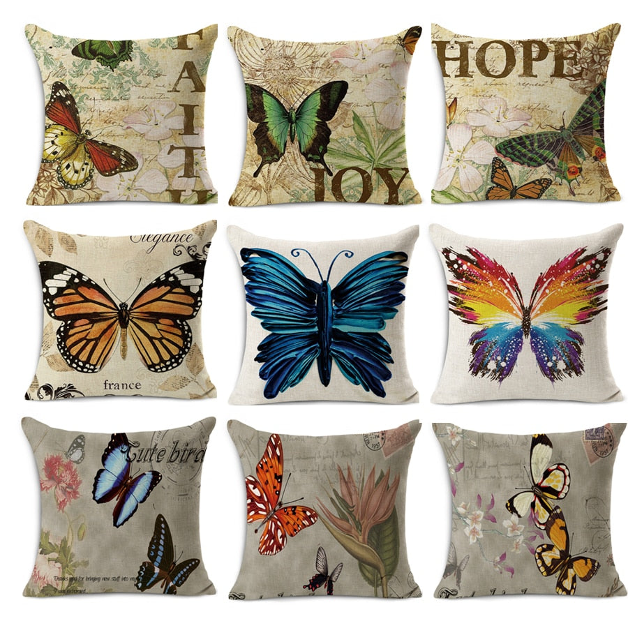 Butterfly cushion Nordic Vintage flower outdoor chair cushions home decor for sofas pillow butterfly printed pillowcase 45x45cm-Dollar Bargains Online Shopping Australia