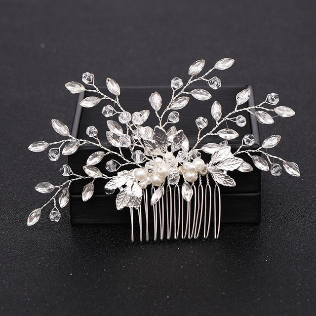 Silver Color Pearl Crystal Wedding Hair Combs Hair Accessories for Bridal Flower Headpiece Women Bride Hair ornaments Jewelry-Dollar Bargains Online Shopping Australia