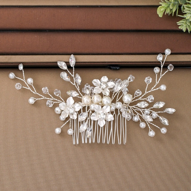 Silver Color Pearl Crystal Wedding Hair Combs Hair Accessories for Bridal Flower Headpiece Women Bride Hair ornaments Jewelry-Dollar Bargains Online Shopping Australia