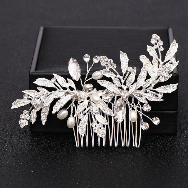 Silver Color Pearl Crystal Wedding Hair Combs Hair Accessories for Bridal Flower Headpiece Women Bride Hair ornaments Jewelry-Dollar Bargains Online Shopping Australia