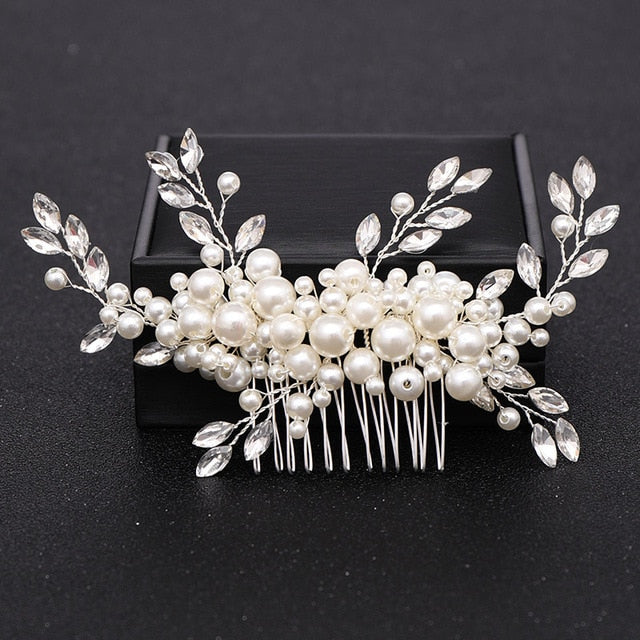 Silver Color Pearl Crystal Wedding Hair Combs Hair Accessories for Bridal Flower Headpiece Women Bride Hair ornaments Jewelry-Dollar Bargains Online Shopping Australia