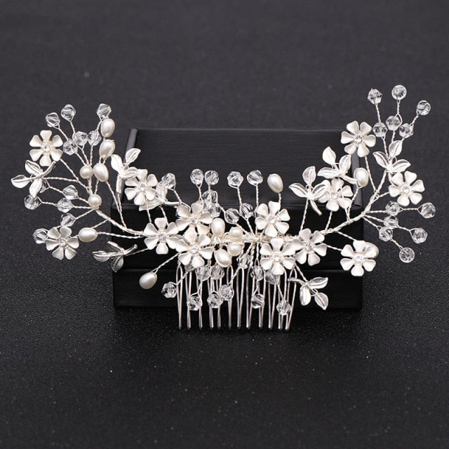 Silver Color Pearl Crystal Wedding Hair Combs Hair Accessories for Bridal Flower Headpiece Women Bride Hair ornaments Jewelry-Dollar Bargains Online Shopping Australia