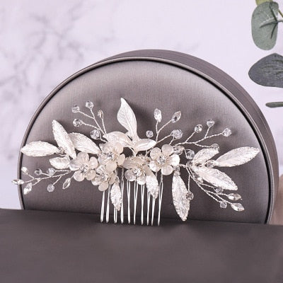 Silver Color Pearl Crystal Wedding Hair Combs Hair Accessories for Bridal Flower Headpiece Women Bride Hair ornaments Jewelry-Dollar Bargains Online Shopping Australia