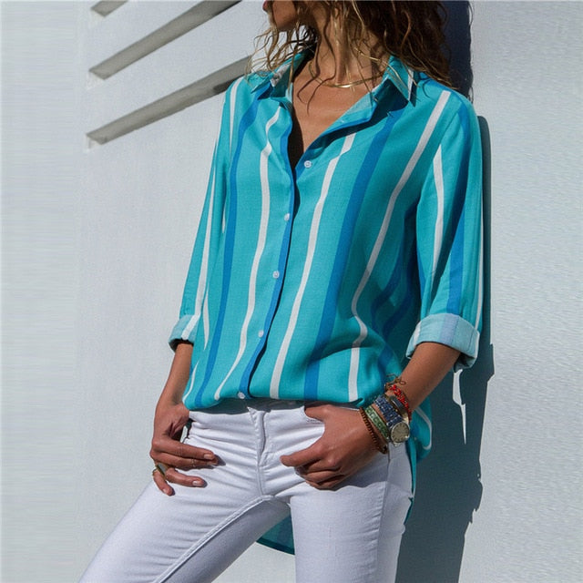 Women Blouses Fashion Long Sleeve Turn Down Collar Office Shirt Blouse Shirt Casual Tops Plus Size Blusas Femininas-Dollar Bargains Online Shopping Australia