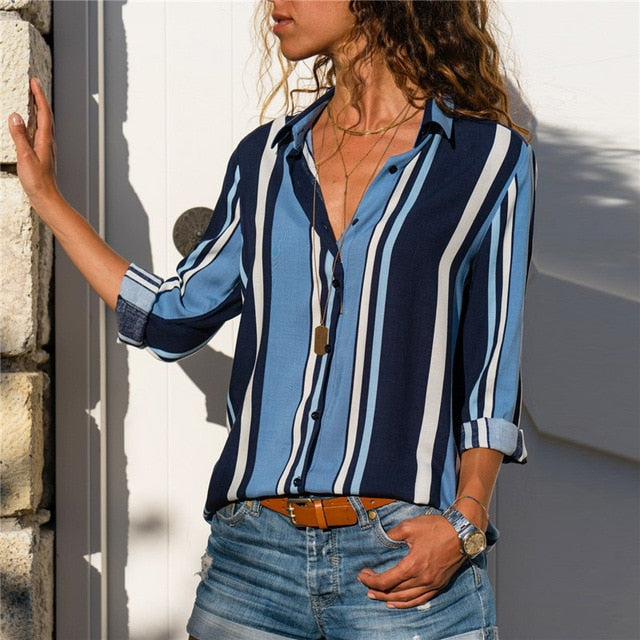 Women Blouses Fashion Long Sleeve Turn Down Collar Office Shirt Blouse Shirt Casual Tops Plus Size Blusas Femininas-Dollar Bargains Online Shopping Australia