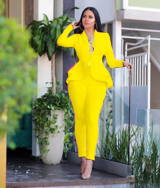 New Women Winter Women's Set Tracksuit Full Sleeve Ruffles Blazers Pencil Pants Suit Two Piece Set Office Lady Outfits Uniform-Dollar Bargains Online Shopping Australia