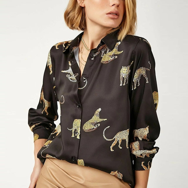 Leopard Stylish Shirt Women Turn Down Collar Office Fashion Female Blouse Long Sleeve Plus Size Lady Tops Blusa Feminina-Dollar Bargains Online Shopping Australia