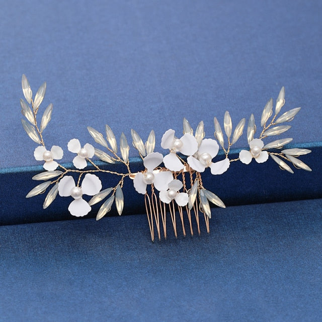 Trendy Handmade Tiara Wedding Hair Comb Leaf flower Bridal Headpiece Gold Pearl Rhinestone Head Jewelry Wedding Hair Accessories-Dollar Bargains Online Shopping Australia