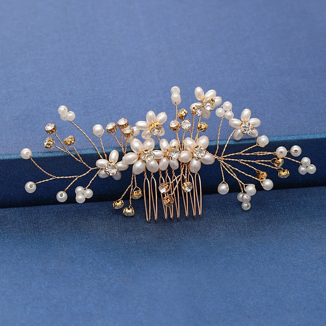 Trendy Handmade Tiara Wedding Hair Comb Leaf flower Bridal Headpiece Gold Pearl Rhinestone Head Jewelry Wedding Hair Accessories-Dollar Bargains Online Shopping Australia