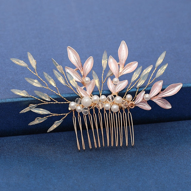 Trendy Handmade Tiara Wedding Hair Comb Leaf flower Bridal Headpiece Gold Pearl Rhinestone Head Jewelry Wedding Hair Accessories-Dollar Bargains Online Shopping Australia