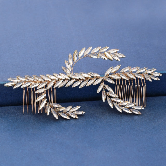 Trendy Handmade Tiara Wedding Hair Comb Leaf flower Bridal Headpiece Gold Pearl Rhinestone Head Jewelry Wedding Hair Accessories-Dollar Bargains Online Shopping Australia