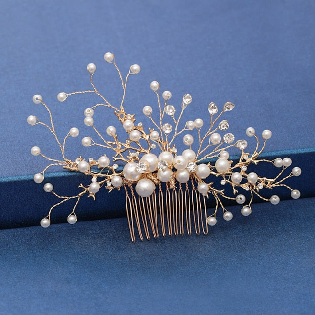 Trendy Handmade Tiara Wedding Hair Comb Leaf flower Bridal Headpiece Gold Pearl Rhinestone Head Jewelry Wedding Hair Accessories-Dollar Bargains Online Shopping Australia