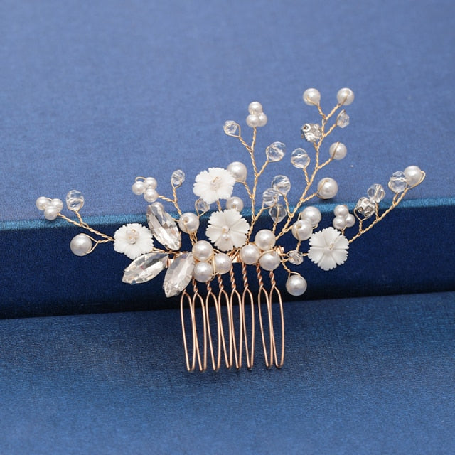 Trendy Handmade Tiara Wedding Hair Comb Leaf flower Bridal Headpiece Gold Pearl Rhinestone Head Jewelry Wedding Hair Accessories-Dollar Bargains Online Shopping Australia