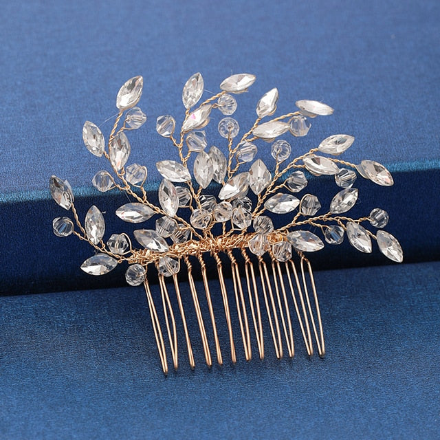 Trendy Handmade Tiara Wedding Hair Comb Leaf flower Bridal Headpiece Gold Pearl Rhinestone Head Jewelry Wedding Hair Accessories-Dollar Bargains Online Shopping Australia