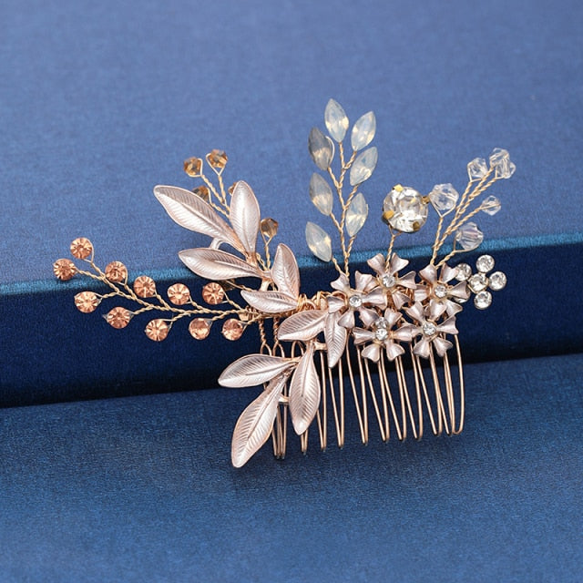 Trendy Handmade Tiara Wedding Hair Comb Leaf flower Bridal Headpiece Gold Pearl Rhinestone Head Jewelry Wedding Hair Accessories-Dollar Bargains Online Shopping Australia