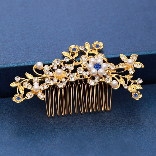 Trendy Handmade Tiara Wedding Hair Comb Leaf flower Bridal Headpiece Gold Pearl Rhinestone Head Jewelry Wedding Hair Accessories-Dollar Bargains Online Shopping Australia